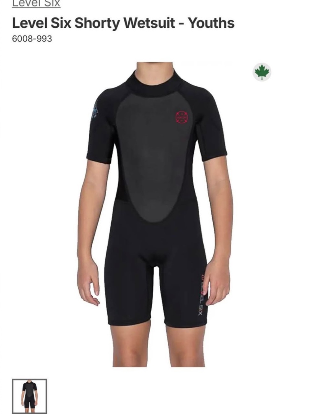 Level 6 Youth Shorty Neoprene Wetsuit size 10 Water Sports Swimming Lessons